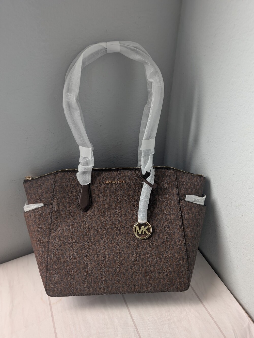 NWT Michael Kors Marilyn Medium Signature Logo Tote Bag In Nutmeg